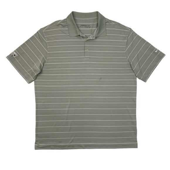 Nike Polo Shirt Mens XL Extra Large Stone Dri Fit Striped Lake Forest Golf Club - Picture 1 of 14